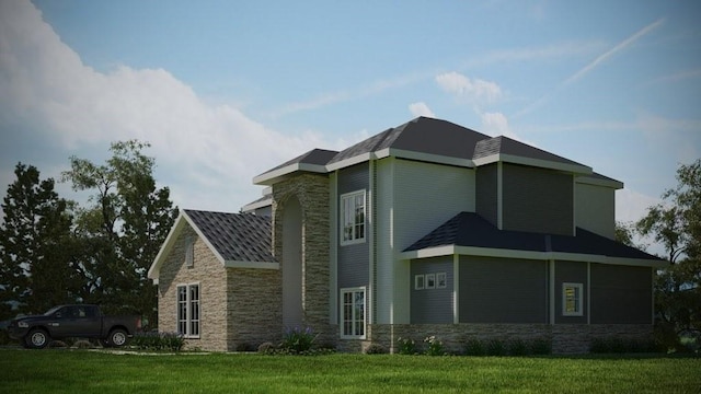 6110 E Bluff Ct, Magnolia, TX 77354 - view of side of home with stone siding and a lawn