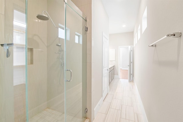 5421 Larkin St, Houston, TX 77007 - full bath featuring a shower stall, vanity, and tile patterned floors