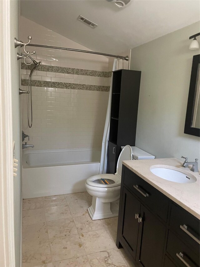 1100 Clayton Ln, Austin, TX 78723 - full bath with vanity, toilet, and shower / bath combo with shower curtain