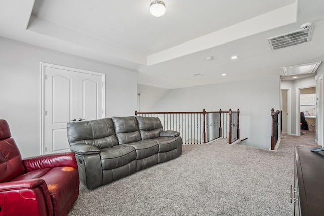 6546 Turner Fields Ln, Dickinson, TX 77539 - carpeted living area featuring attic access, a raised ceiling, and recessed lighting