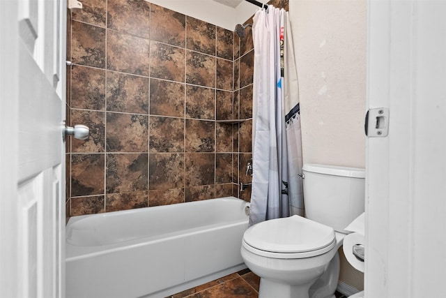 19034 Ashford Square St, Tomball, TX 77375 - bathroom featuring shower / bathtub combination with curtain and toilet