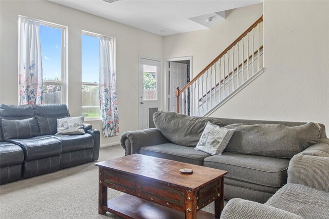 19034 Ashford Square St, Tomball, TX 77375 - living room featuring carpet and stairway