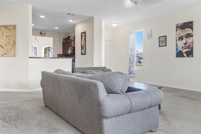 19034 Ashford Square St, Tomball, TX 77375 - living area featuring light colored carpet, healthy amount of natural light, and recessed lighting
