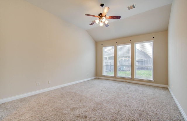 1202 Watercrest Park Ln, Rosenberg, TX 77471 - carpeted empty room featuring ceiling fan, vaulted ceiling, and baseboards