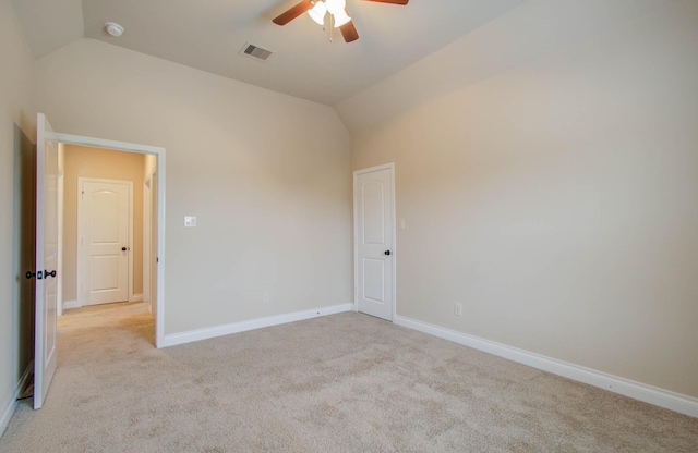 1202 Watercrest Park Ln, Rosenberg, TX 77471 - unfurnished room featuring lofted ceiling, a ceiling fan, light carpet, a smoke detector, and baseboards