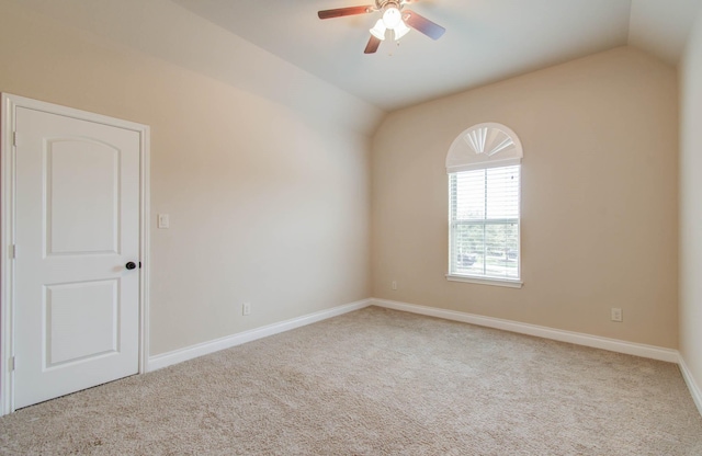 1202 Watercrest Park Ln, Rosenberg, TX 77471 - unfurnished room with vaulted ceiling, carpet flooring, a ceiling fan, and baseboards
