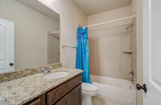 1202 Watercrest Park Ln, Rosenberg, TX 77471 - full bathroom featuring vanity, shower / tub combo, toilet, and tile patterned floors