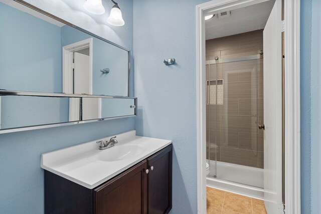8952 Wilcrest Dr Unit 8952, Houston, TX 77099 - full bathroom featuring vanity, a shower stall, toilet, and tile patterned floors