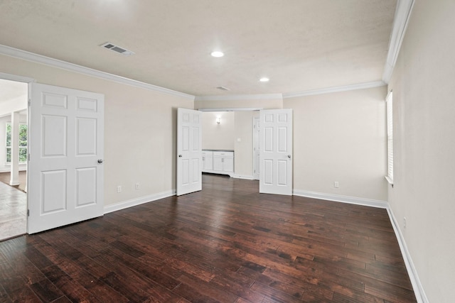 12006 Acorn Oak St, The Woodlands, TX 77380 - unfurnished bedroom featuring ornamental molding, dark wood-style flooring, baseboards, and recessed lighting