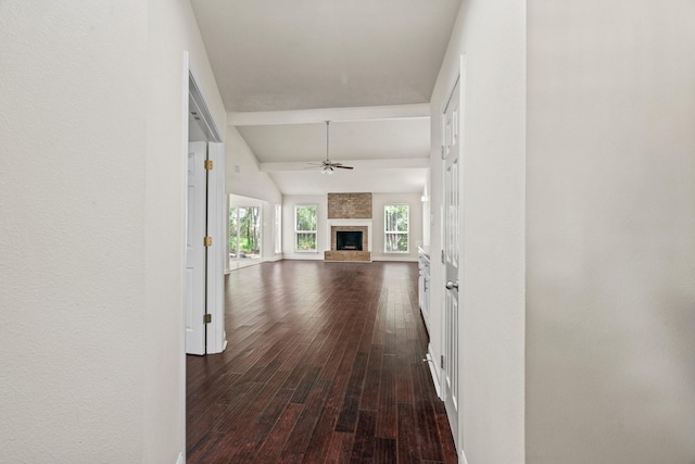 12006 Acorn Oak St, The Woodlands, TX 77380 - hallway featuring dark wood-type flooring, lofted ceiling, and baseboards