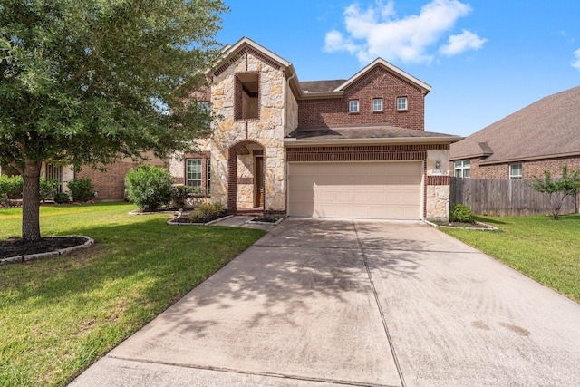 18115 Fernwood Bend Dr, Tomball, TX 77377 - view of front of house with concrete driveway, a garage, stone siding, and roof with shingles