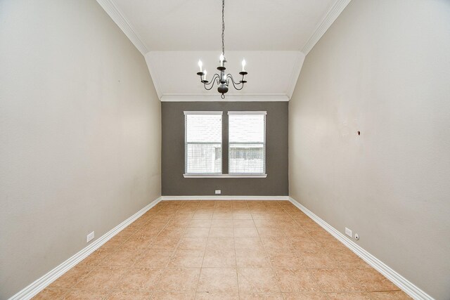 2627 Old River Ln, Richmond, TX 77406 - empty room featuring a chandelier, crown molding, baseboards, and light tile patterned floors