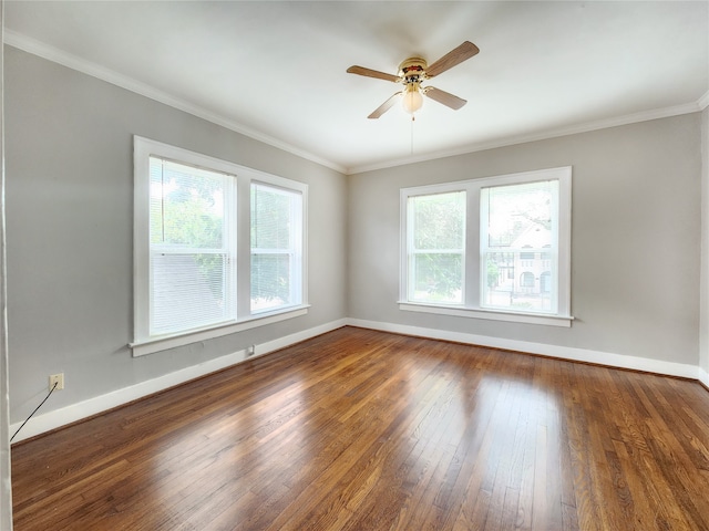 1634 Castle Ct, Houston, TX 77006 - unfurnished room featuring baseboards, wood-type flooring, a ceiling fan, and ornamental molding