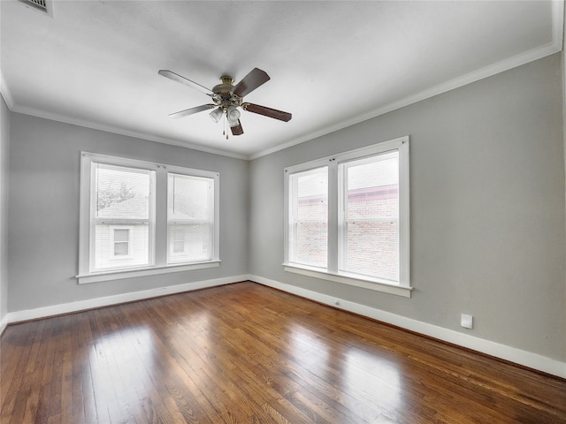 1634 Castle Ct, Houston, TX 77006 - empty room featuring baseboards, ceiling fan, wood-type flooring, and crown molding
