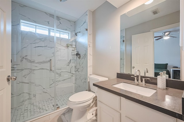 1942 Crisfield Dr, Sugar Land, TX 77479 - full bathroom featuring a marble finish shower, vanity, and ceiling fan