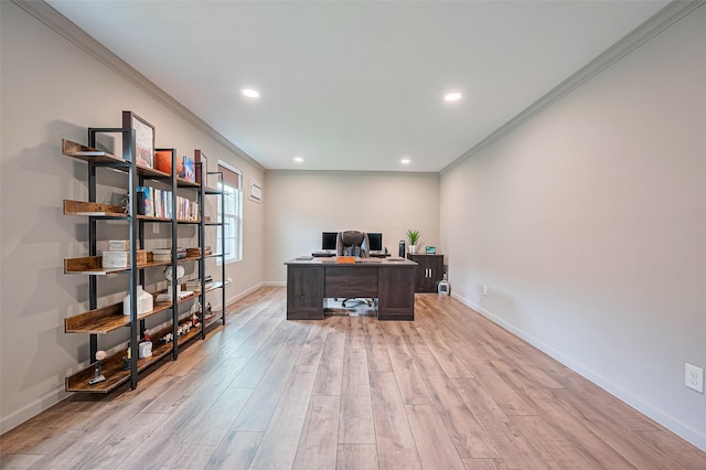 1942 Crisfield Dr, Sugar Land, TX 77479 - office with ornamental molding, light wood finished floors, and recessed lighting