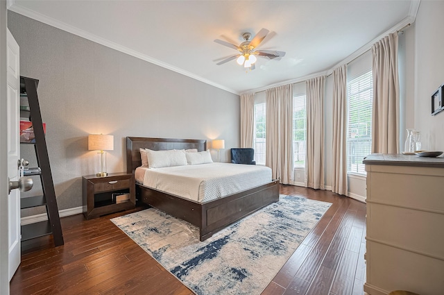 1942 Crisfield Dr, Sugar Land, TX 77479 - bedroom with ornamental molding, dark wood finished floors, and ceiling fan