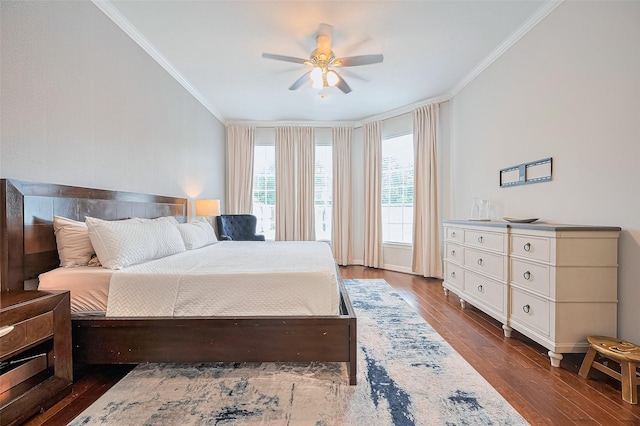 1942 Crisfield Dr, Sugar Land, TX 77479 - bedroom featuring crown molding, dark wood-type flooring, and a ceiling fan
