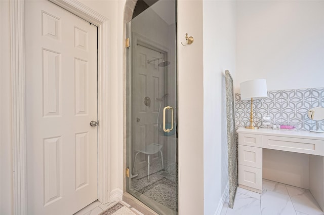 1942 Crisfield Dr, Sugar Land, TX 77479 - full bath with marble look tile flooring and a shower stall