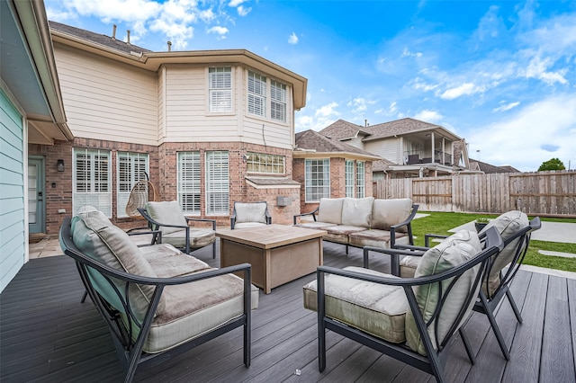 1942 Crisfield Dr, Sugar Land, TX 77479 - wooden deck with an outdoor living space