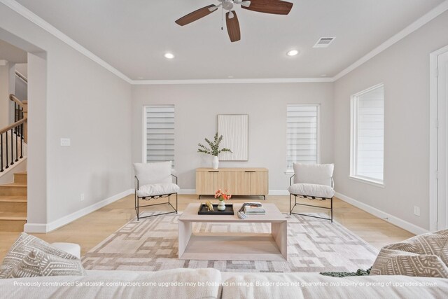 833 Fisher St Unit E, Houston, TX 77018 - living room with stairway, light wood-style floors, ceiling fan, recessed lighting, and baseboards