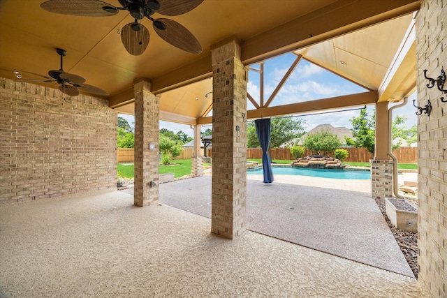 22611 Pineleigh Ct, Tomball, TX 77375 - fenced backyard with a ceiling fan, a patio area, and a gazebo