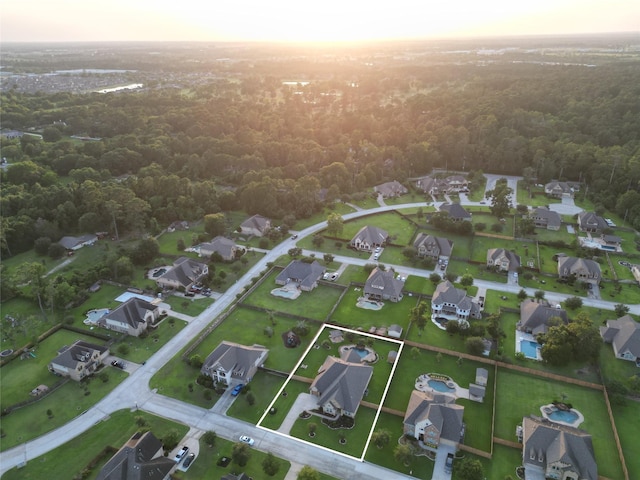 22611 Pineleigh Ct, Tomball, TX 77375 - aerial view of property and surrounding area featuring property boundaries highlighted and nearby suburban area
