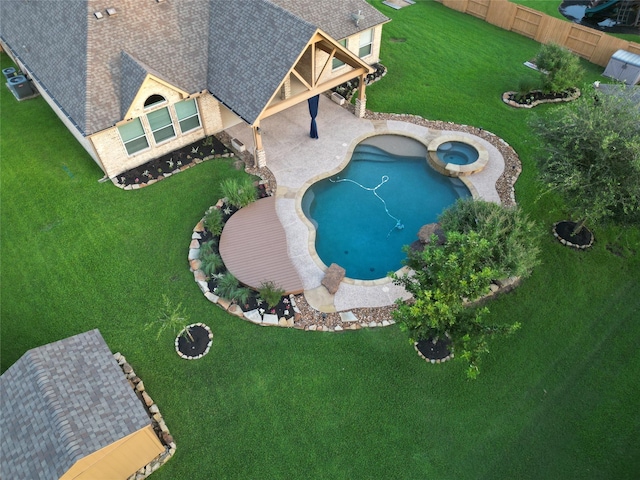 22611 Pineleigh Ct, Tomball, TX 77375 - view of pool featuring a fenced backyard, a patio area, and a pool with connected hot tub