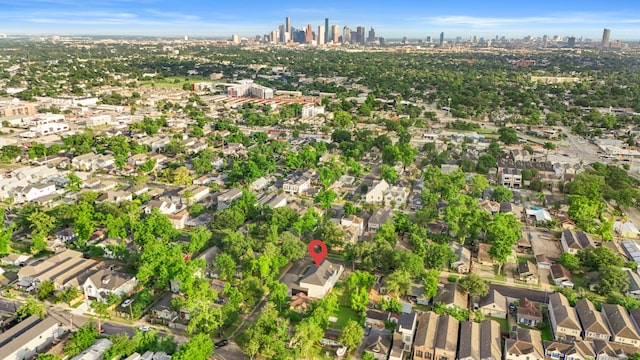 6001 Norhill Blvd, Houston, TX 77009 - aerial overview of property's location featuring city skyline