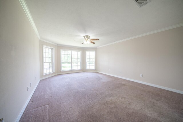 918 Dogwood Ridge Dr, Diboll, TX 75941 - empty room with ornamental molding, a ceiling fan, carpet, and baseboards