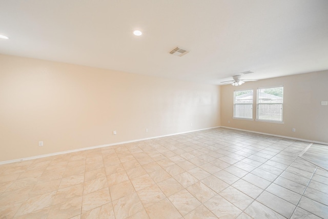 22802 Sherioaks Ln, Spring, TX 77389 - empty room featuring a ceiling fan, recessed lighting, baseboards, and light tile patterned flooring