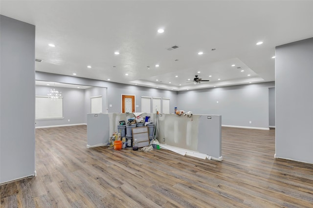 332 County Road 3567, Cleveland, TX 77327 - basement with wood finished floors, recessed lighting, a chandelier, and ceiling fan
