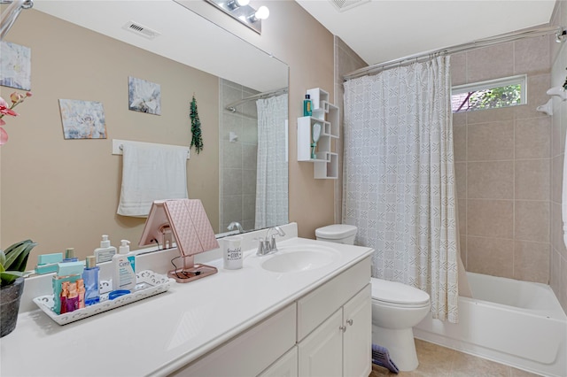 16946 Creek Mountain Dr, Houston, TX 77084 - full bath featuring toilet, vanity, shower / tub combo, and tile patterned flooring