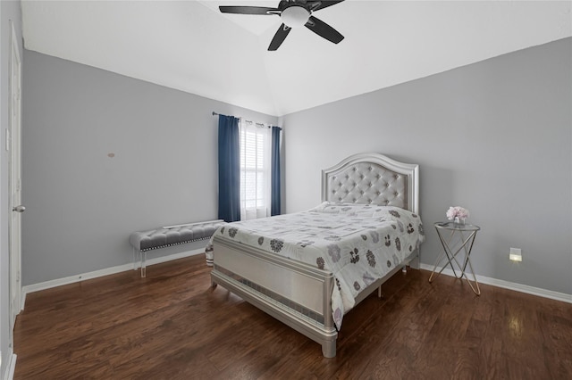 16946 Creek Mountain Dr, Houston, TX 77084 - bedroom featuring wood finished floors, vaulted ceiling, baseboards, and ceiling fan