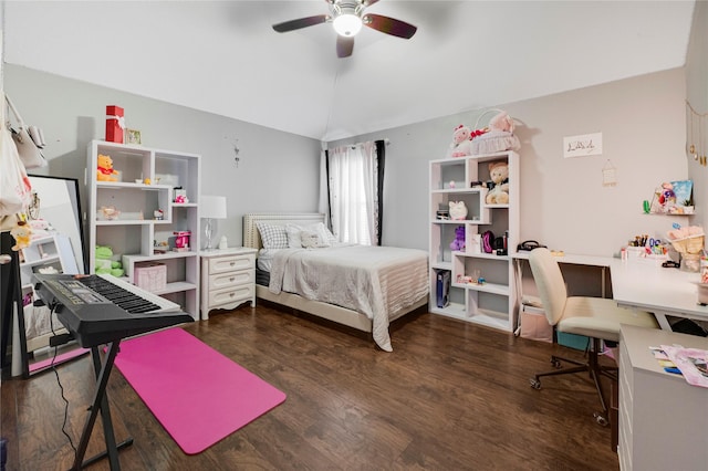 16946 Creek Mountain Dr, Houston, TX 77084 - bedroom featuring lofted ceiling, wood finished floors, and a ceiling fan