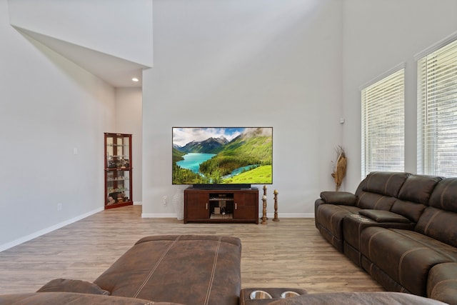 25718 Balsamwood Dr, Tomball, TX 77375 - living area featuring a towering ceiling and wood finished floors