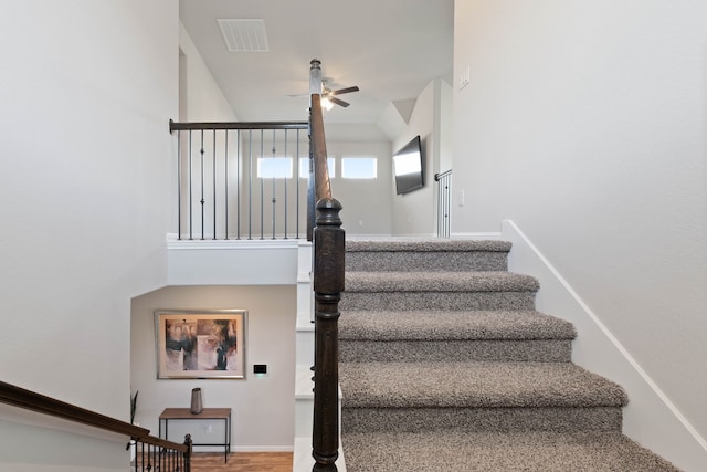 25718 Balsamwood Dr, Tomball, TX 77375 - stairs with a ceiling fan