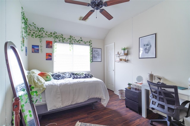 13614 Birch Canyon Ct, Houston, TX 77041 - bedroom with lofted ceiling, dark wood finished floors, and ceiling fan