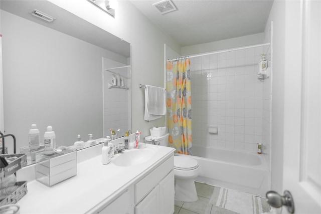 13614 Birch Canyon Ct, Houston, TX 77041 - full bath featuring vanity, toilet, shower / bathtub combination with curtain, and tile patterned floors