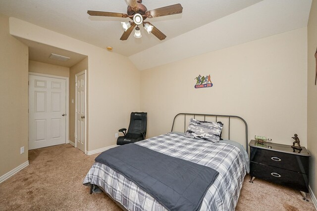 20803 Twisted Leaf Dr, Cypress, TX 77433 - bedroom featuring light colored carpet, a ceiling fan, and vaulted ceiling