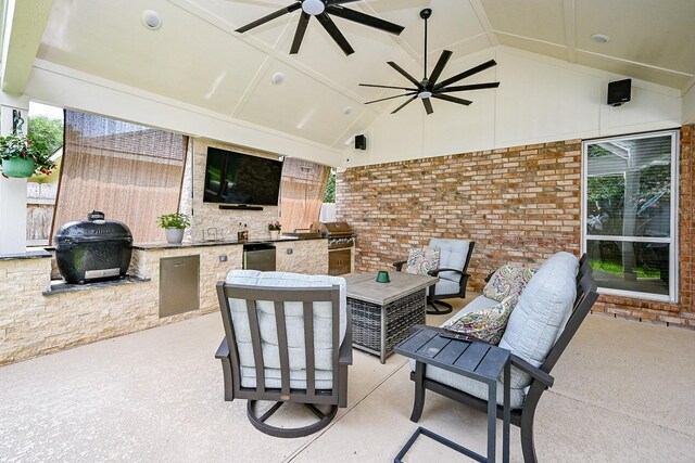 20803 Twisted Leaf Dr, Cypress, TX 77433 - view of patio / terrace featuring an outdoor kitchen, a ceiling fan, and an outdoor living space