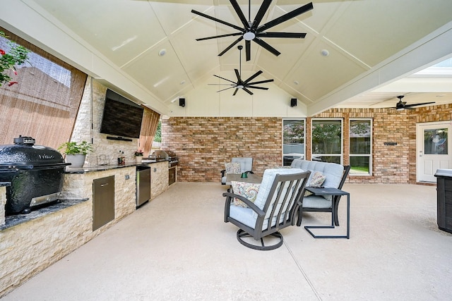 20803 Twisted Leaf Dr, Cypress, TX 77433 - view of patio / terrace with a ceiling fan and an outdoor kitchen