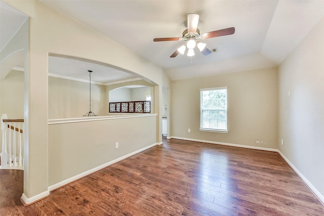 2231 Water Way, Seabrook, TX 77586 - unfurnished room with wood finished floors, ceiling fan, and arched walkways