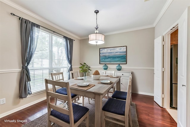 2231 Water Way, Seabrook, TX 77586 - dining room featuring dark wood-style flooring and crown molding