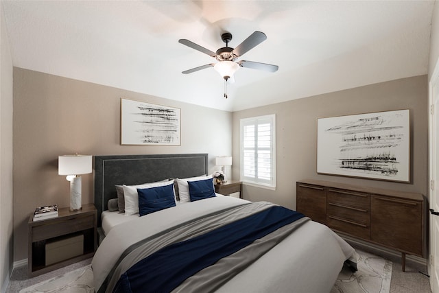 20722 Lavone Dr, Porter, TX 77365 - bedroom with a ceiling fan, lofted ceiling, and light colored carpet