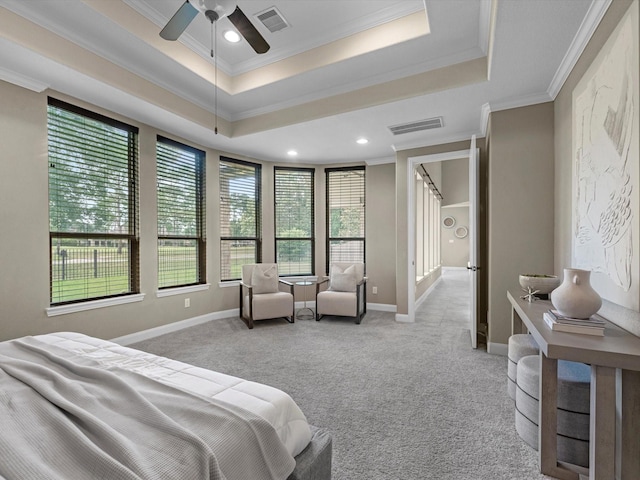 20722 Lavone Dr, Porter, TX 77365 - bedroom featuring carpet, crown molding, a raised ceiling, baseboards, and recessed lighting