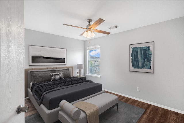 11307 Sugar Bowl Dr, Tomball, TX 77375 - bedroom featuring baseboards, wood finished floors, and ceiling fan