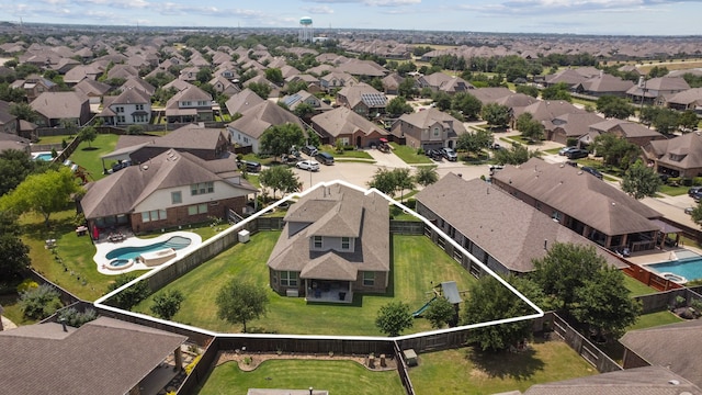 2206 Wolf Creek Ct, Katy, TX 77493 - aerial view of residential area featuring property parcel outlined and a pool
