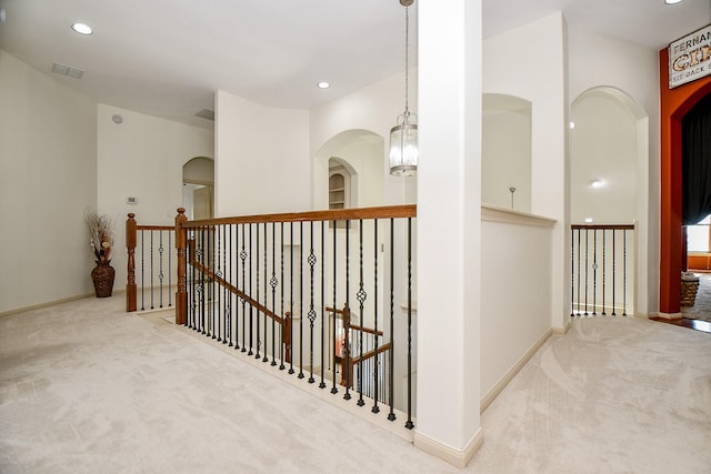 19707 Mission Pines Ln, Richmond, TX 77407 - hallway with carpet, recessed lighting, baseboards, and arched walkways