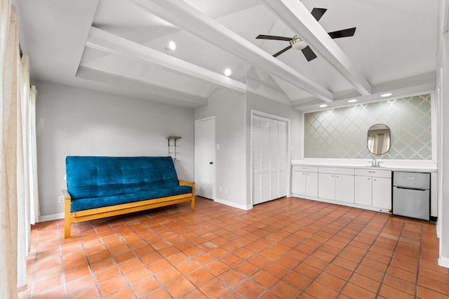 9407 Brooding Oak Cir, Houston, TX 77096 - unfurnished room featuring baseboards, a sink, ceiling fan, recessed lighting, and tile patterned floors